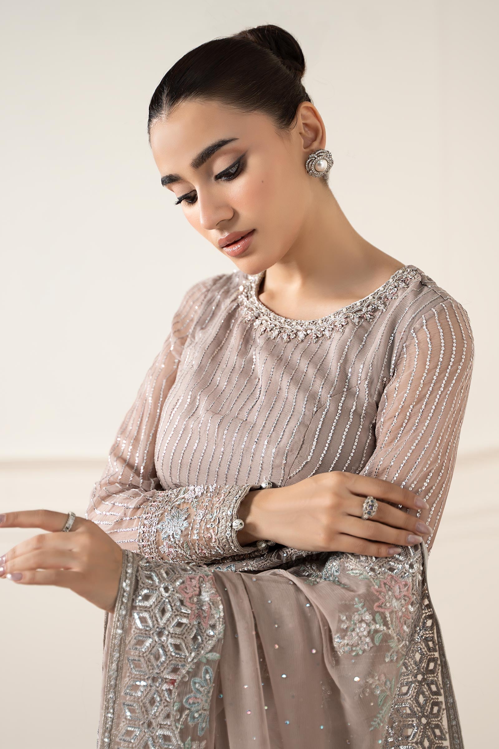 Maria B | Pre Fall Dresses | Embroidered Chiffon Saree FF - Official Maria B - Agha Fabrics UK