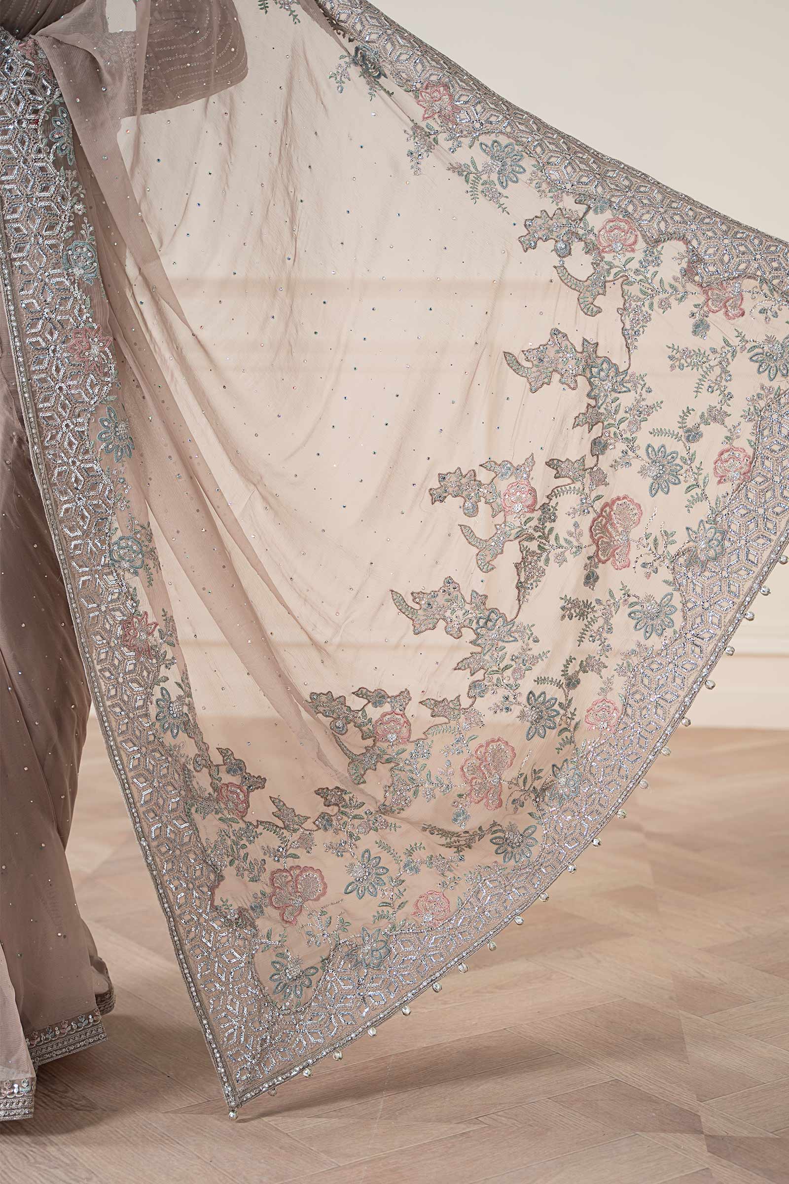 Maria B | Pre Fall Dresses | Embroidered Chiffon Saree FF - Official Maria B - Agha Fabrics UK