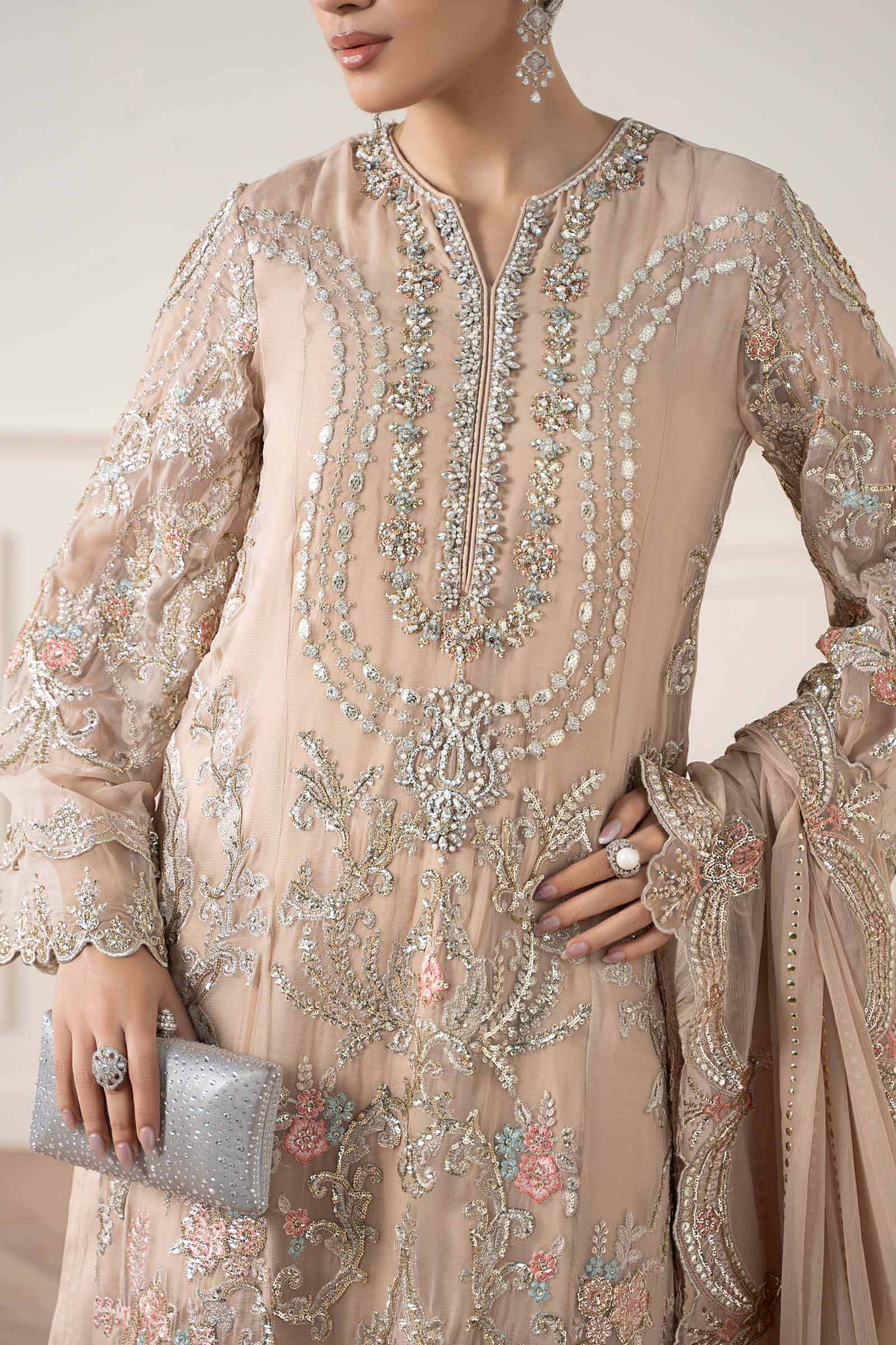 Maria B | Pre Fall Dresses | 3 Piece Embroidered Chiffon Suit Skin - Official Maria B - Agha Fabrics UK