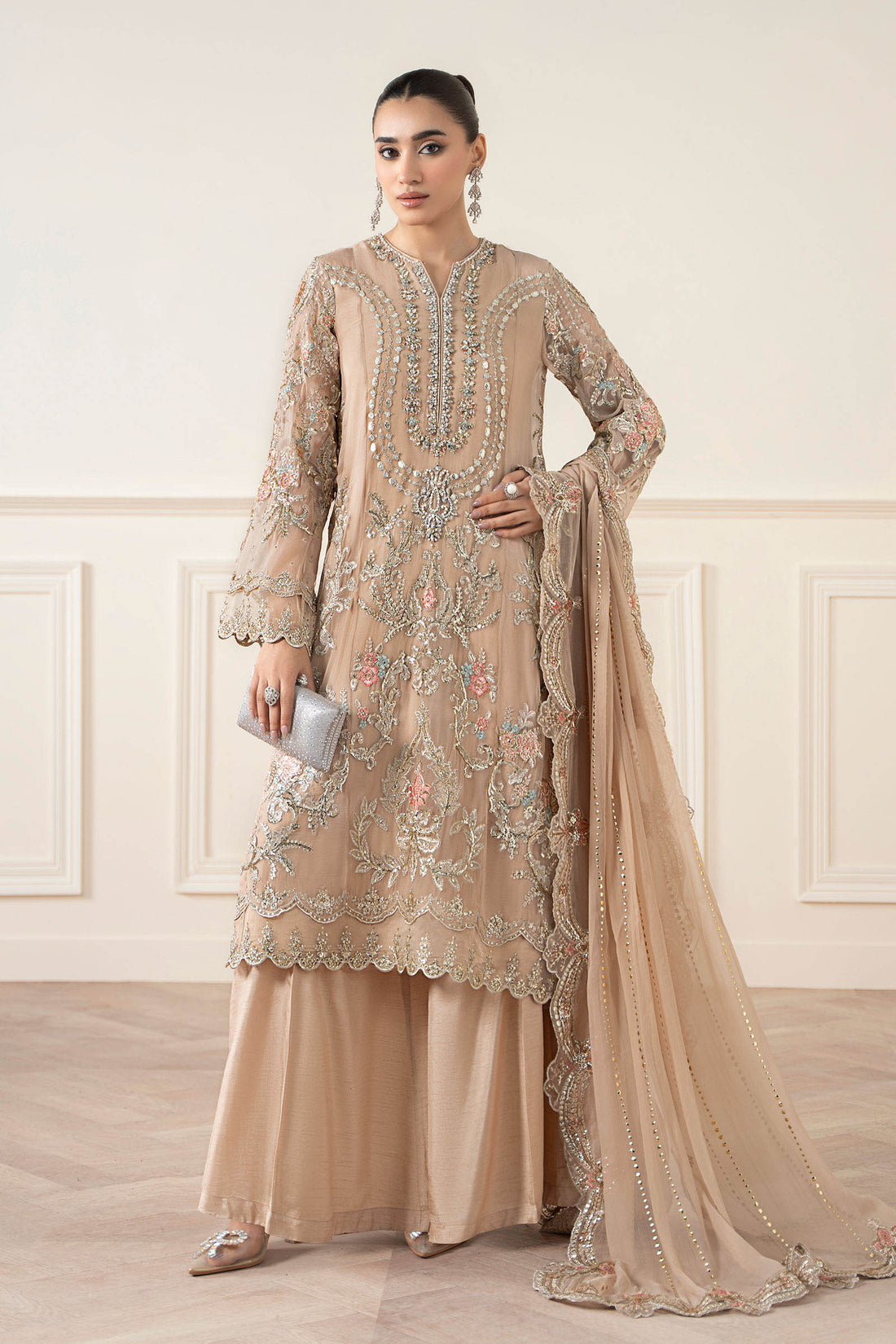 Maria B | Pre Fall Dresses | 3 Piece Embroidered Chiffon Suit Skin - Official Maria B - Agha Fabrics UK