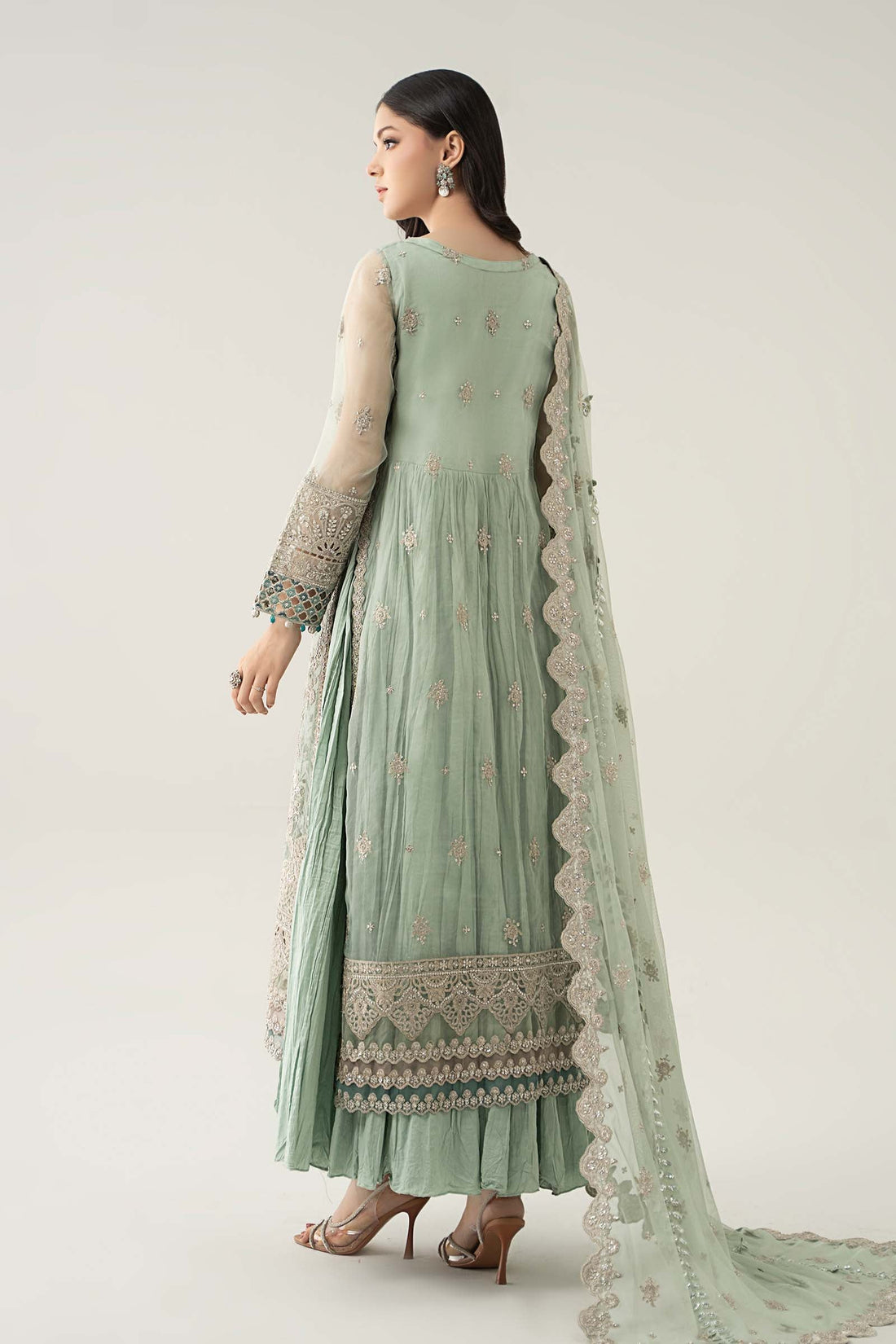 Maria B | Pre Fall Dresses | 3 Piece Embroidered Organza Suit Sea Green - Official Maria B - Agha Fabrics UK