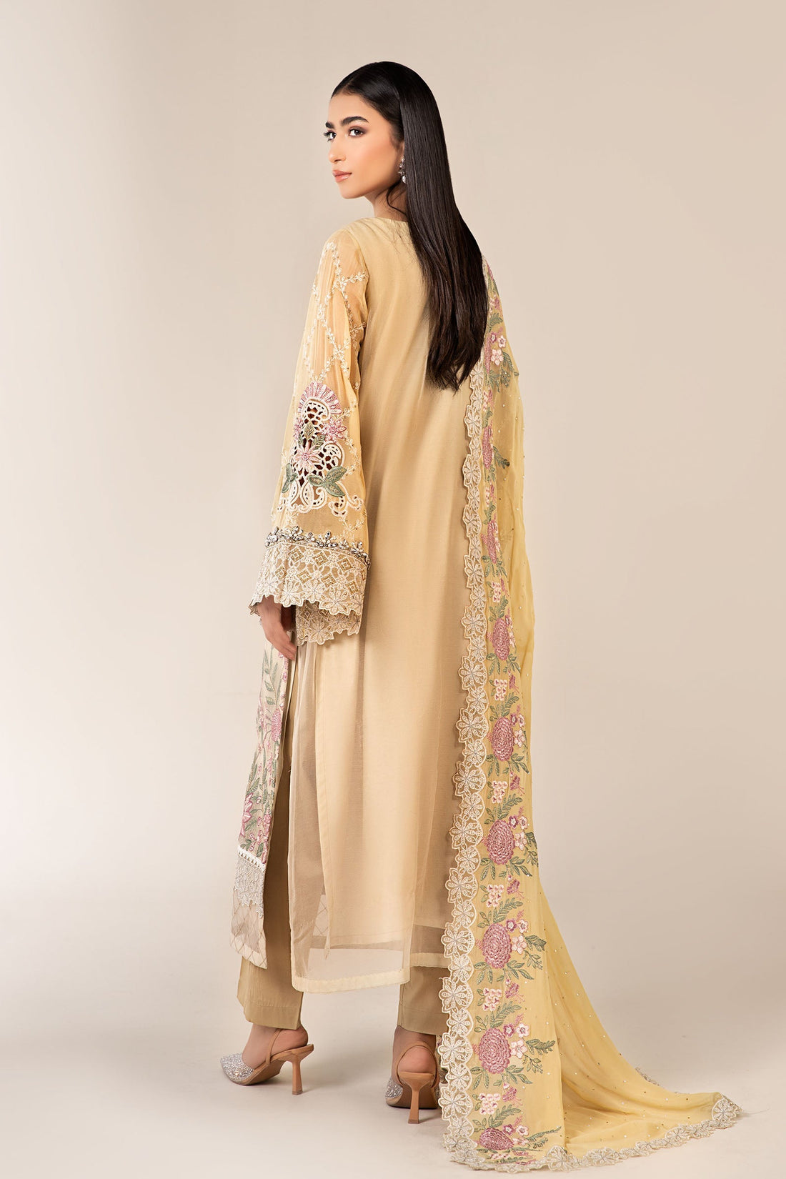 Maria B | Pre Fall Dresses | 3 Piece Embroidered Chiffon Suit Yellow - Official Maria B - Agha Fabrics UK