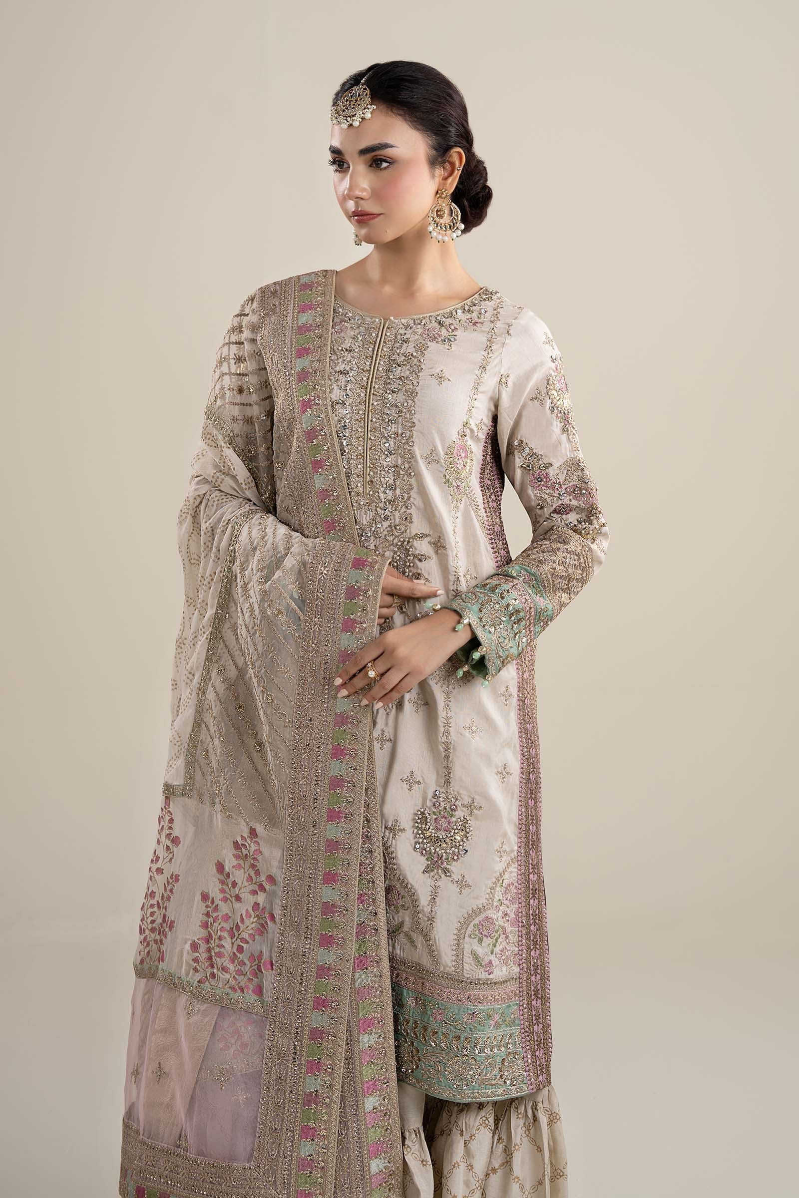 Maria B | Pre Fall Dresses | 3 Piece Embroidered Bamber Raw Silk Suit HH - Official Maria B - Agha Fabrics UK