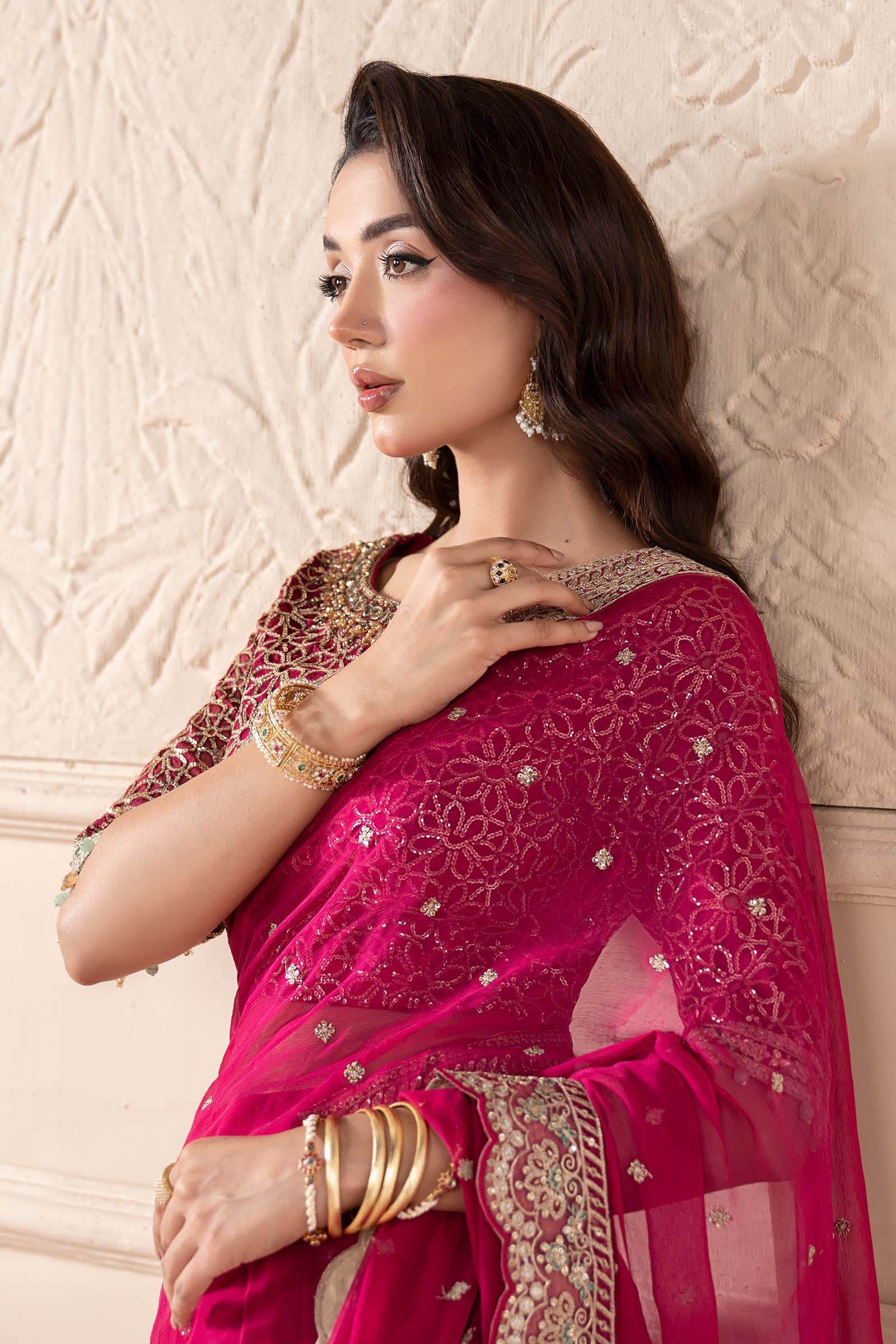 Maria B | Pre Fall Dresses | Embroidered Chiffon Saree ZW - Official Maria B - Agha Fabrics UK