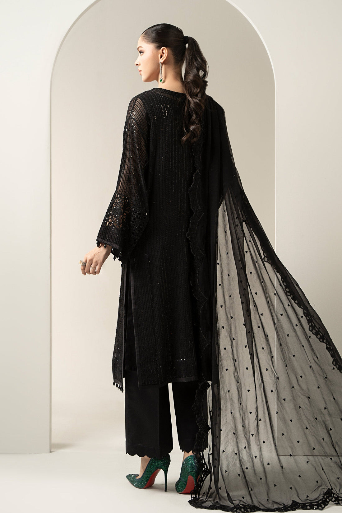 Maria B | Pre Fall Dresses | 3 Piece Embroidered Chiffon Suit Black - Official Maria B - Agha Fabrics UK