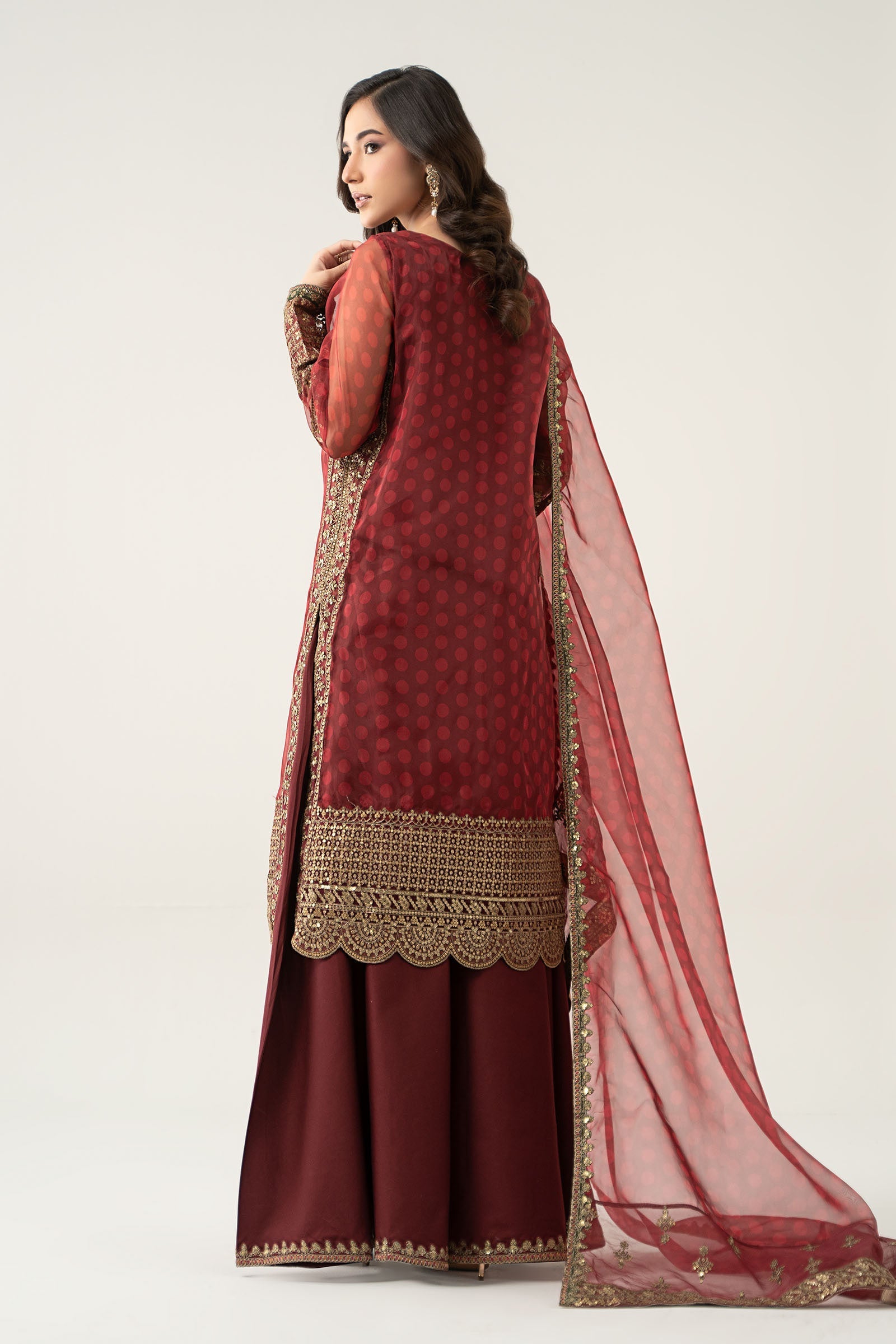 Maria B | Pre Fall Dresses | 3 Piece Embroidered Suit Marron - Official Maria B - Agha Fabrics UK