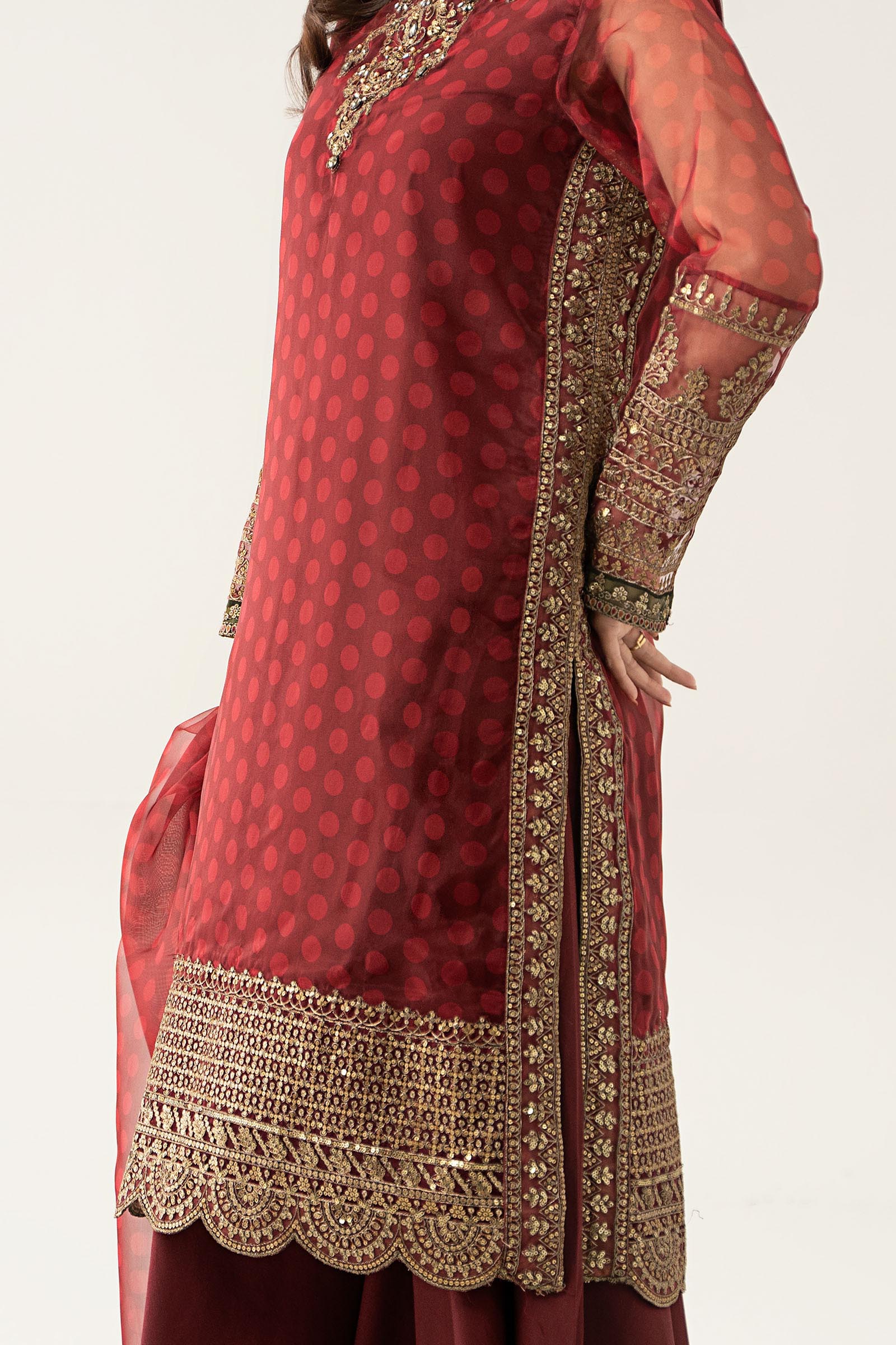 Maria B | Pre Fall Dresses | 3 Piece Embroidered Suit Marron - Official Maria B - Agha Fabrics UK