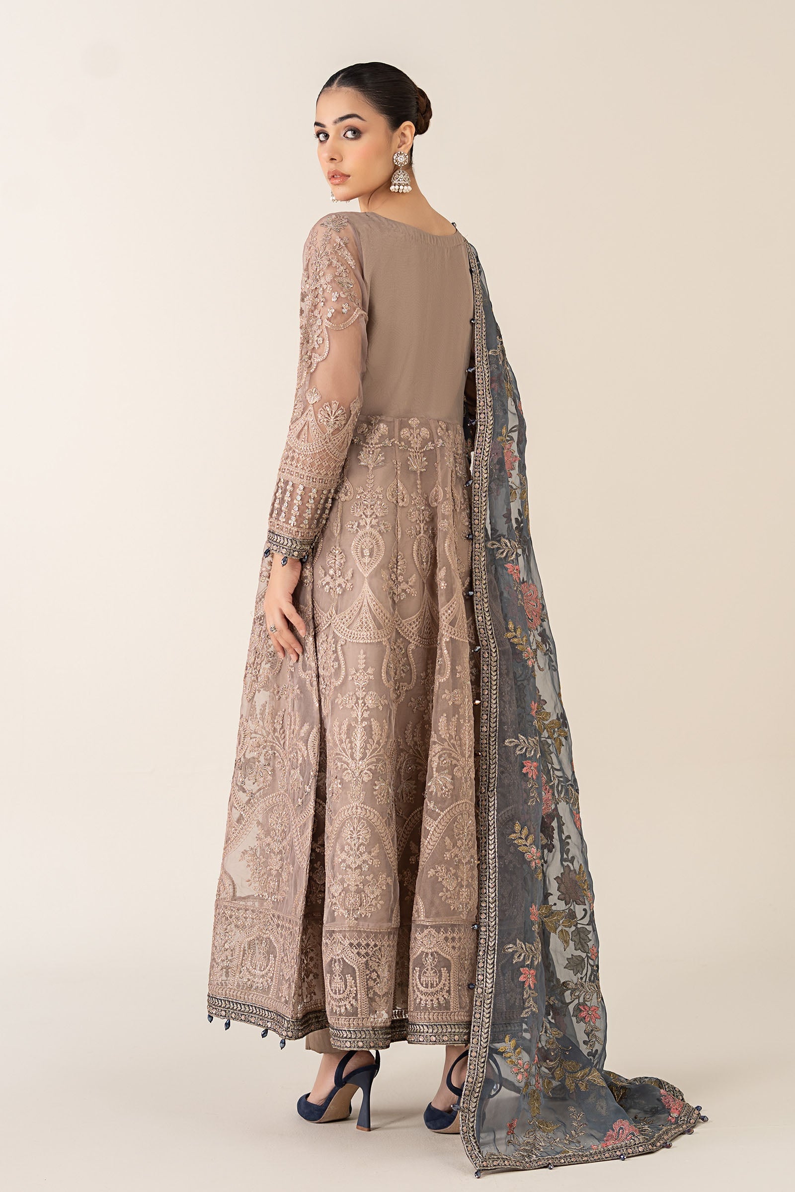 Maria B | Pre Fall Dresses | 3 Piece Embroidered Suit Gray - Official Maria B - Agha Fabrics UK