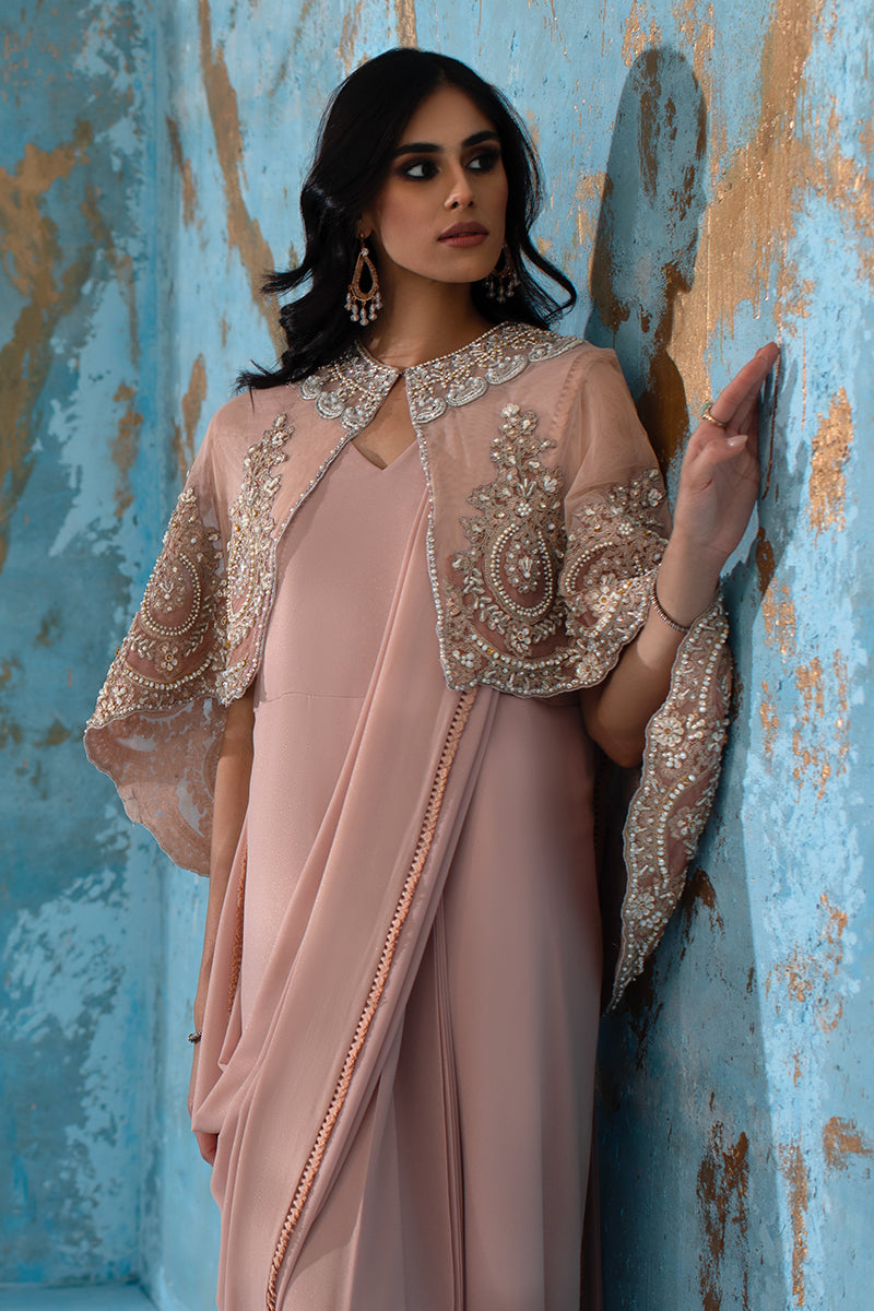 Wardha Saleem | Luxury Pret Fusion Wear | ROSALIE - FORMAL CAPE WITH DRAPE (2 PC)