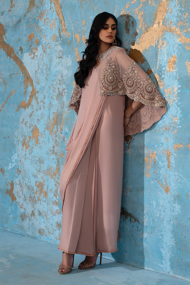 Wardha Saleem | Luxury Pret Fusion Wear | ROSALIE - FORMAL CAPE WITH DRAPE (2 PC)