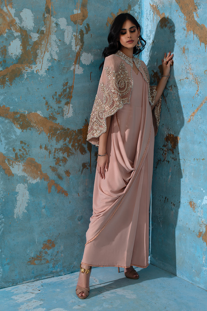 Wardha Saleem | Luxury Pret Fusion Wear | ROSALIE - FORMAL CAPE WITH DRAPE (2 PC)