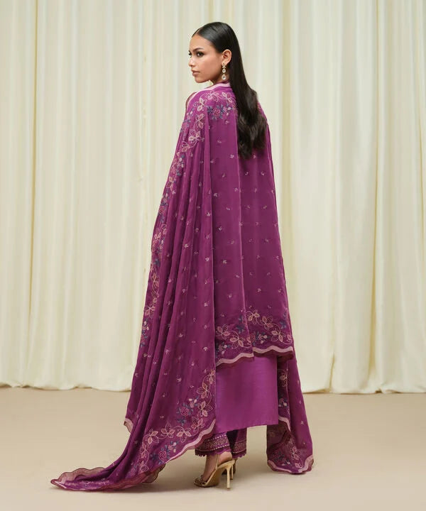 Sapphire | Fall Winter 25 | 3 Piece - Embroidered Raw Silk Suit U3FELX25V637