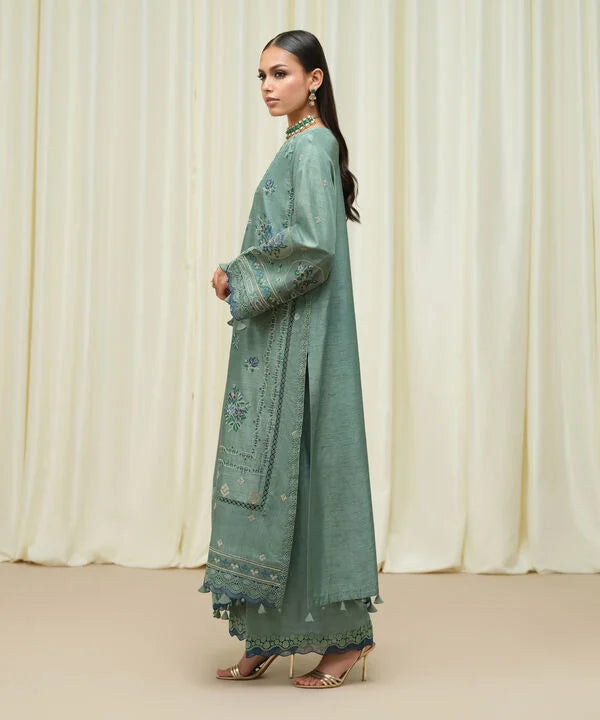 Sapphire | Fall Winter 25 | 3 Piece - Embroidered Raw Silk Suit U3FELX25V638
