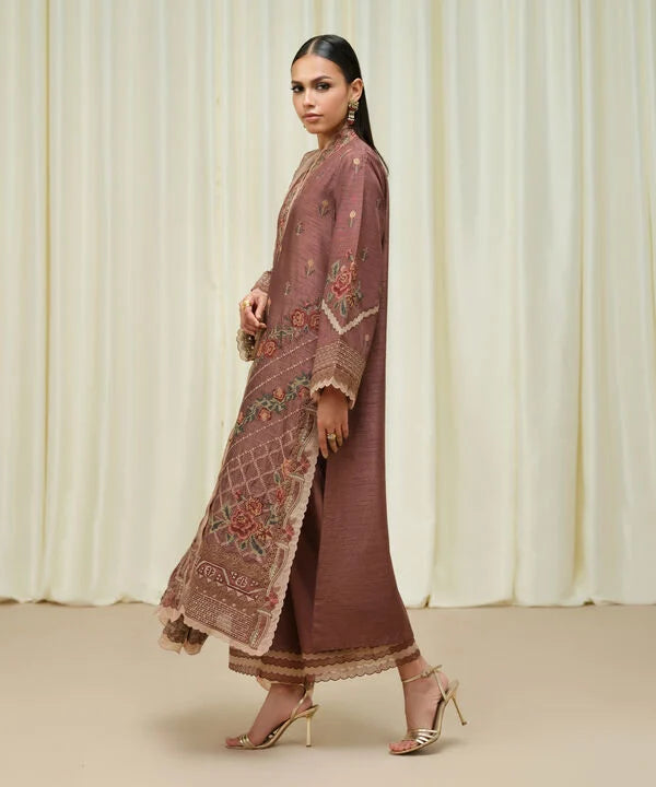 Sapphire | Fall Winter 25 | 3 Piece - Embroidered Raw Silk Suit U3FELX25V639