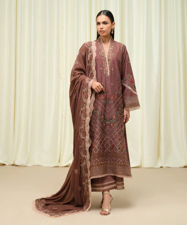 Sapphire | Fall Winter 25 | 3 Piece - Embroidered Raw Silk Suit U3FELX25V639