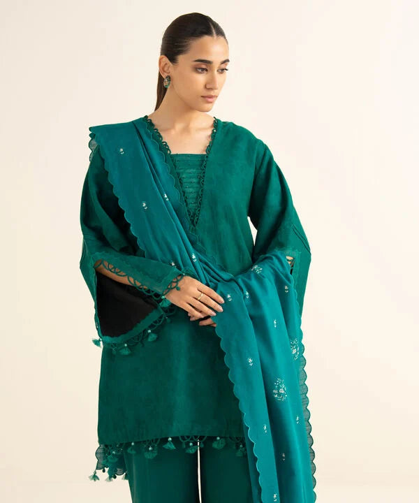 Sapphire | Fall Winter 25 | 3 Piece - Embroidered Cotton Jacquard Suit U3PEJQ25V821