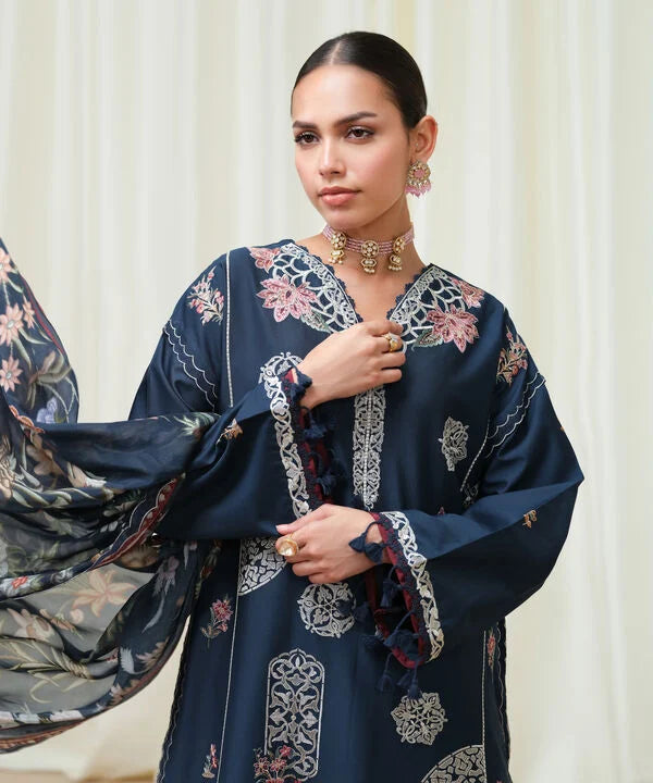 Sapphire | Fall Winter 25 | 3 Piece - Embroidered Cotton Satin Suit U3PESD25V611