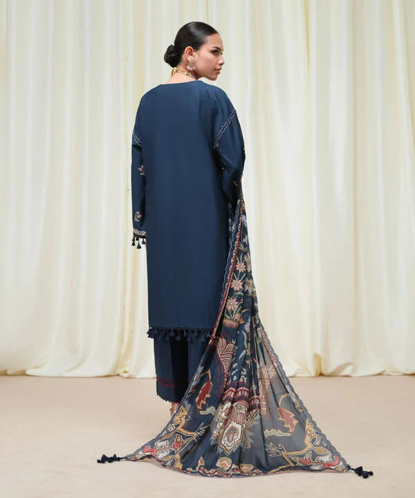 Sapphire | Fall Winter 25 | 3 Piece - Embroidered Cotton Satin Suit U3PESD25V611