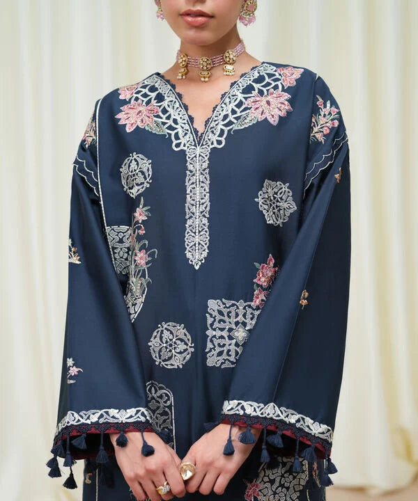 Sapphire | Fall Winter 25 | 3 Piece - Embroidered Cotton Satin Suit U3PESD25V611