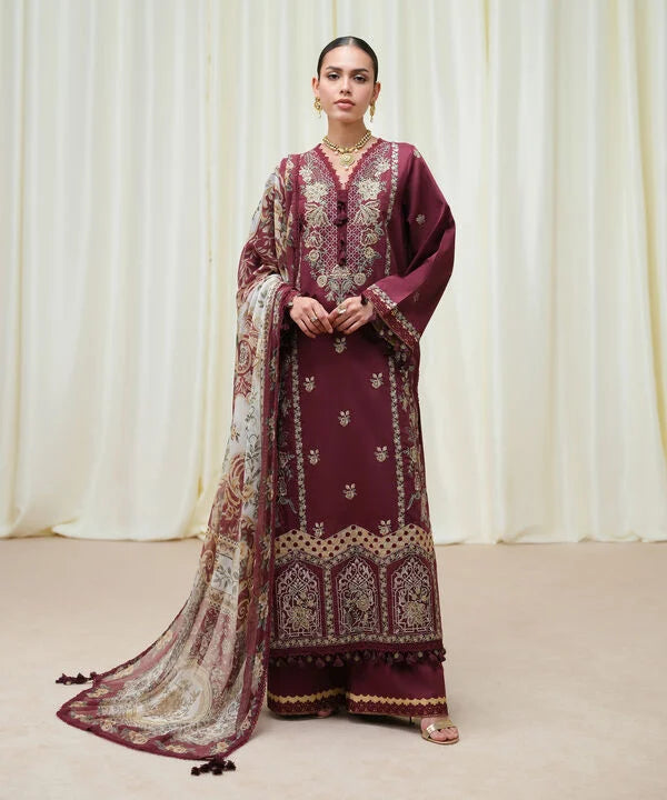 Sapphire | Fall Winter 25 | 3 Piece - Embroidered Cotton Satin Suit U3PESD25V616