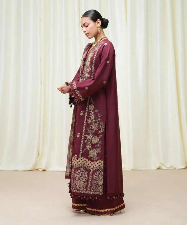 Sapphire | Fall Winter 25 | 3 Piece - Embroidered Cotton Satin Suit U3PESD25V616