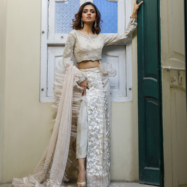 Wahajmkhan | Bahar Begum Formals | IVORY SARI PANTS