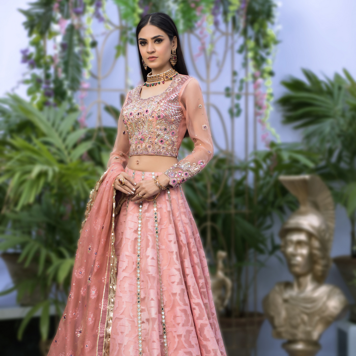 Wahaj M.Khan | Nureh Wedding Formals | Pale Pink Lenga and Choli