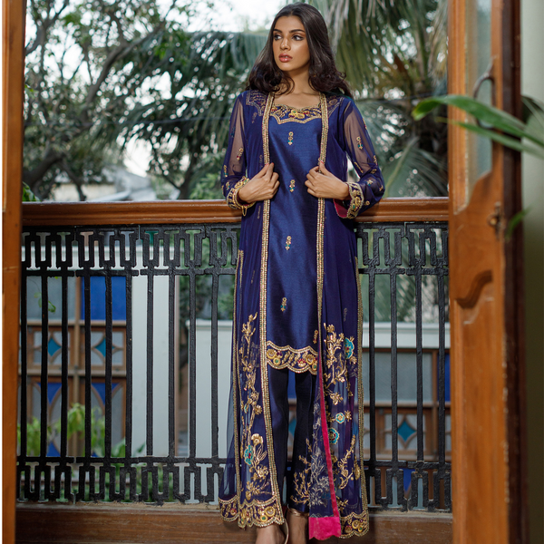 Wahajmkhan | Bahar Begum Formals | NAVY BEGUM JACKET