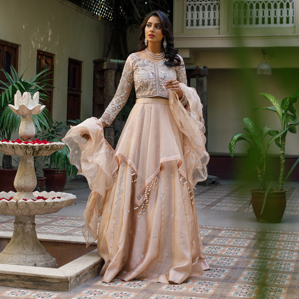 Wahajmkhan | Bahar Begum Formals | NUDE BIRD LEHNGA