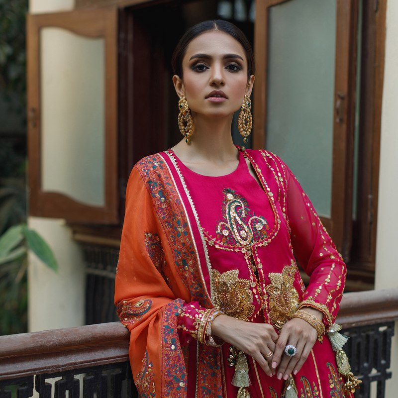 Wahajmkhan | Bahar Begum Formals | MAGENTA BLOCK ANARKALI