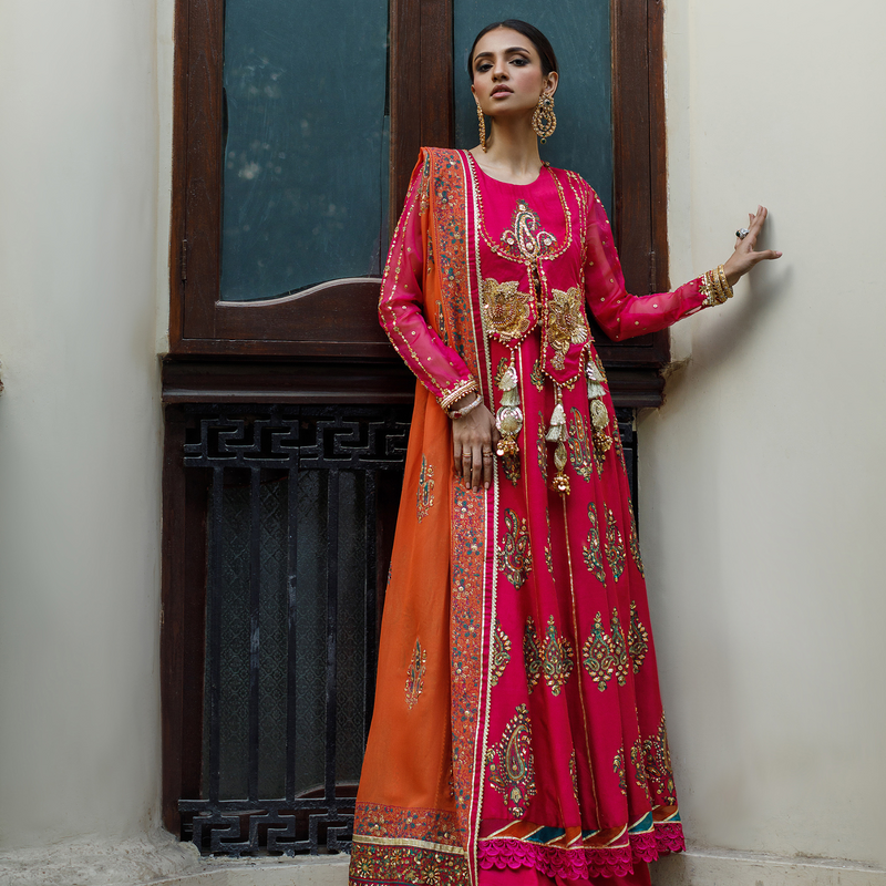 Wahajmkhan | Bahar Begum Formals | MAGENTA BLOCK ANARKALI