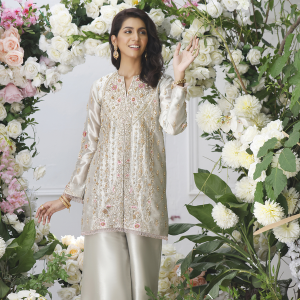 Wahajmkhan | Eden wedding Formals | SILVER SHORT JACKET