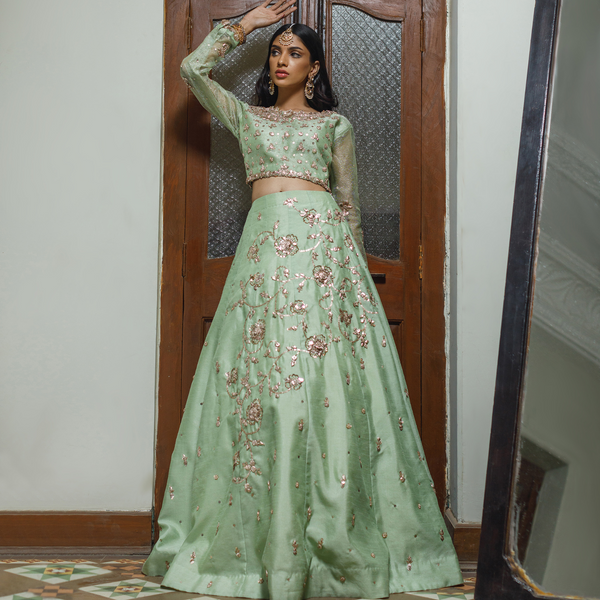 Wahajmkhan | Bahar Begum Formals | MINT BAHAR LEHNGA