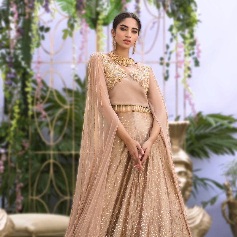 Wahaj M.Khan | Nureh Wedding Formals | Rose Gold Lenga and Choli