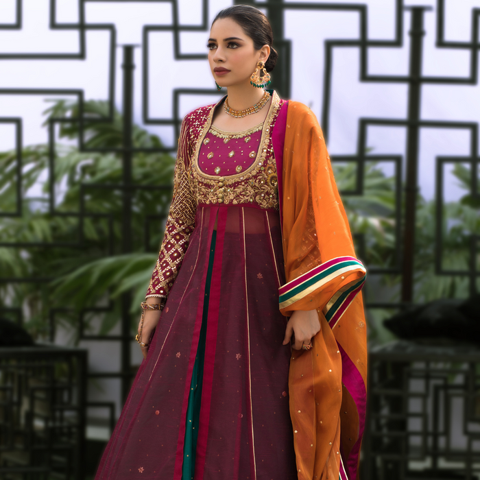 Wahaj M.Khan | Nureh Wedding Formals | Magenta Anarkali