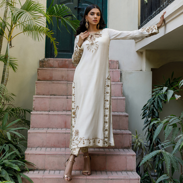 Wahajmkhan | Bahar Begum Formals | IVORY & COPPER BEGUM OUTFIT
