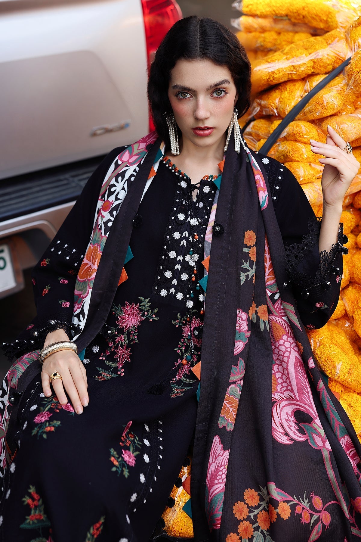 Charizma | Poshima Winters 25 | 3-pc Unstitched Wool Shawl Collection PSW5-07 - Official Charizma - Agha Fabrics UK