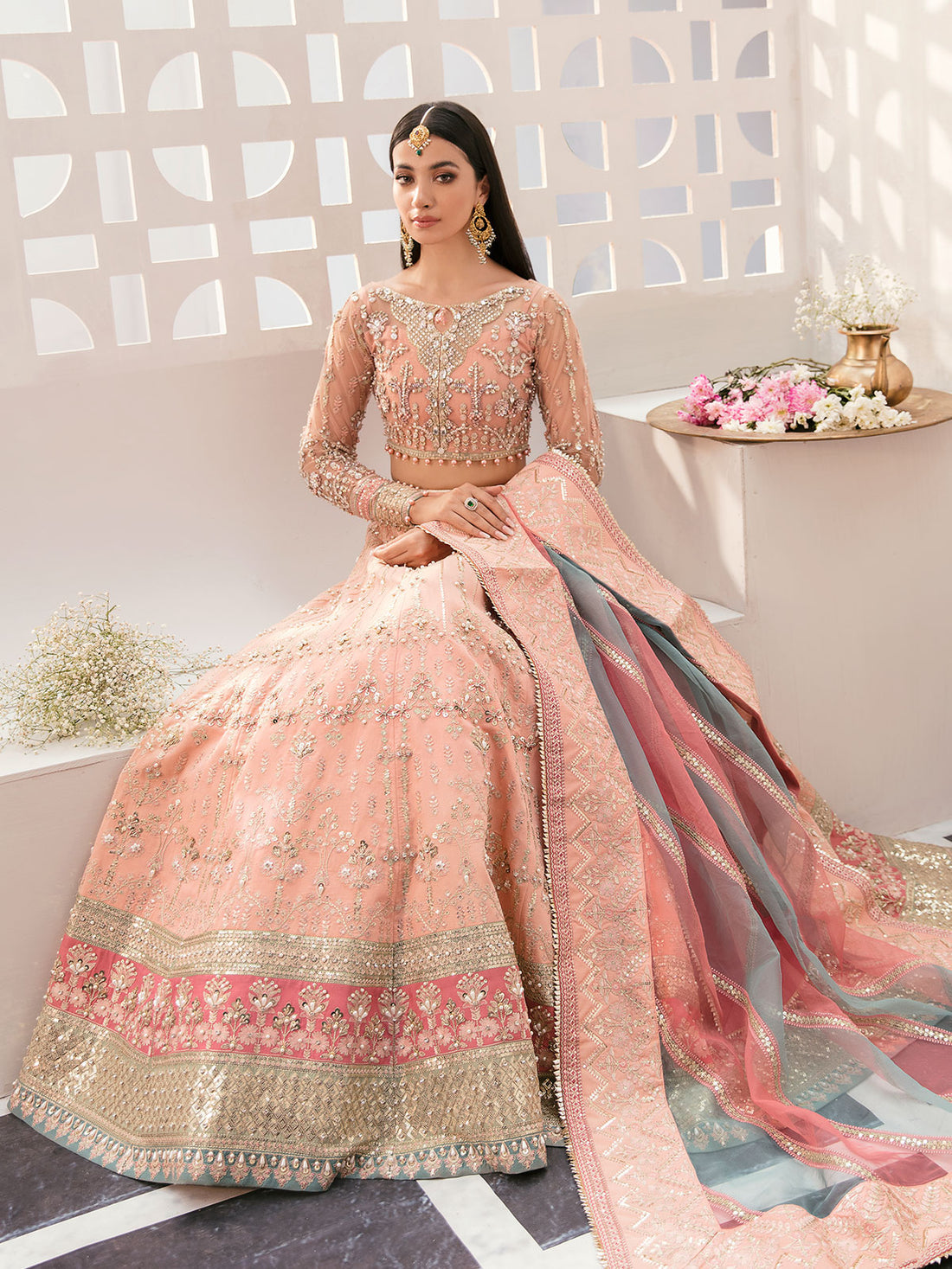 Gulaal | Wedding Formals | AFREEN GL-WS-22V1-29 (PEACH LEHNGA CHOLI) - Official Gulaal - Agha Fabrics UK