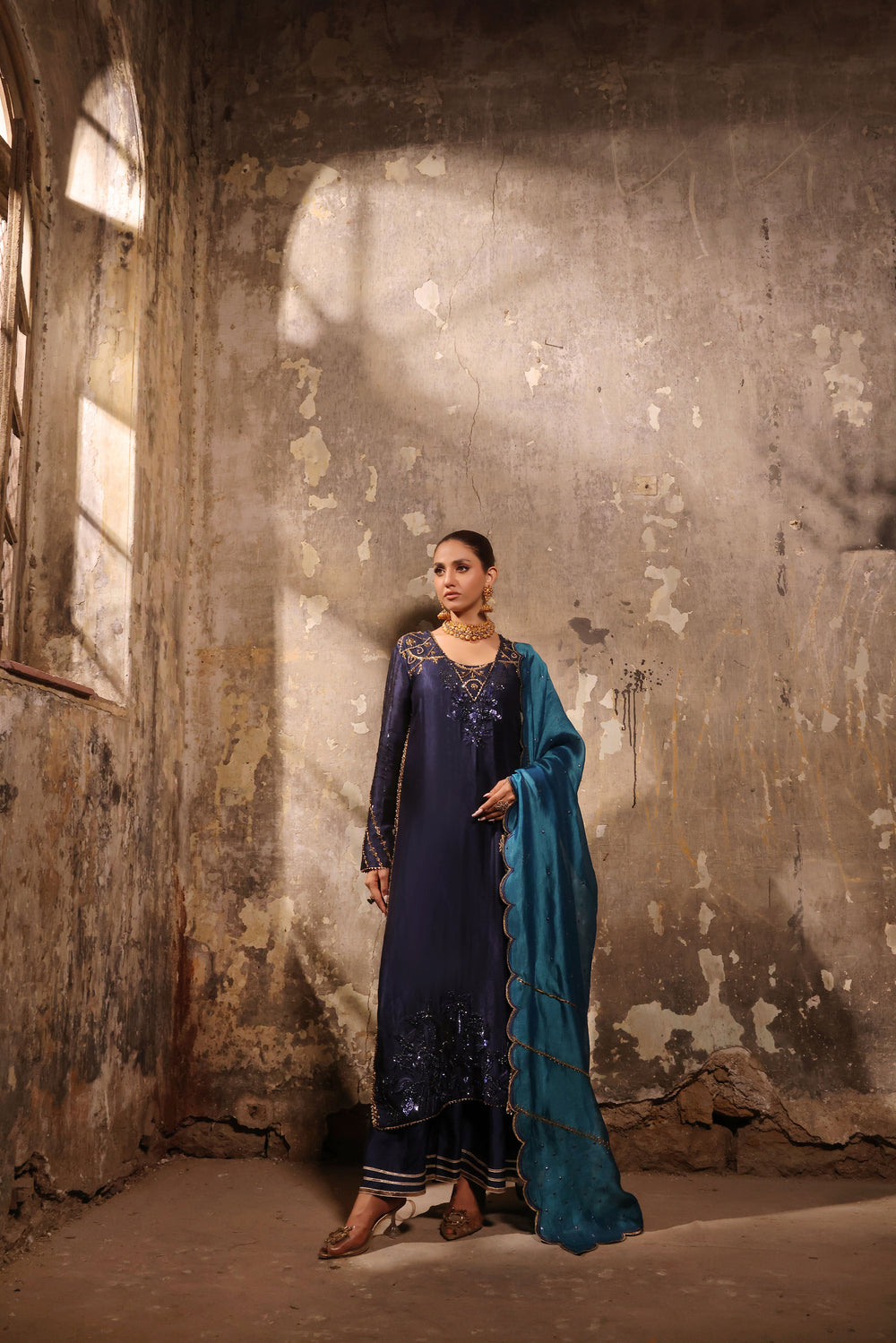 Wahaj M Khan | Banno Formals | Navy Slit Bano Silk