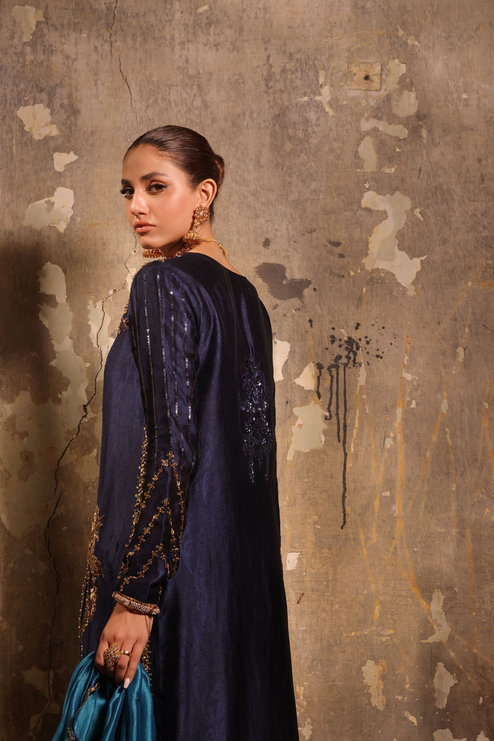 Wahaj M Khan | Banno Formals | Navy Slit Bano Silk