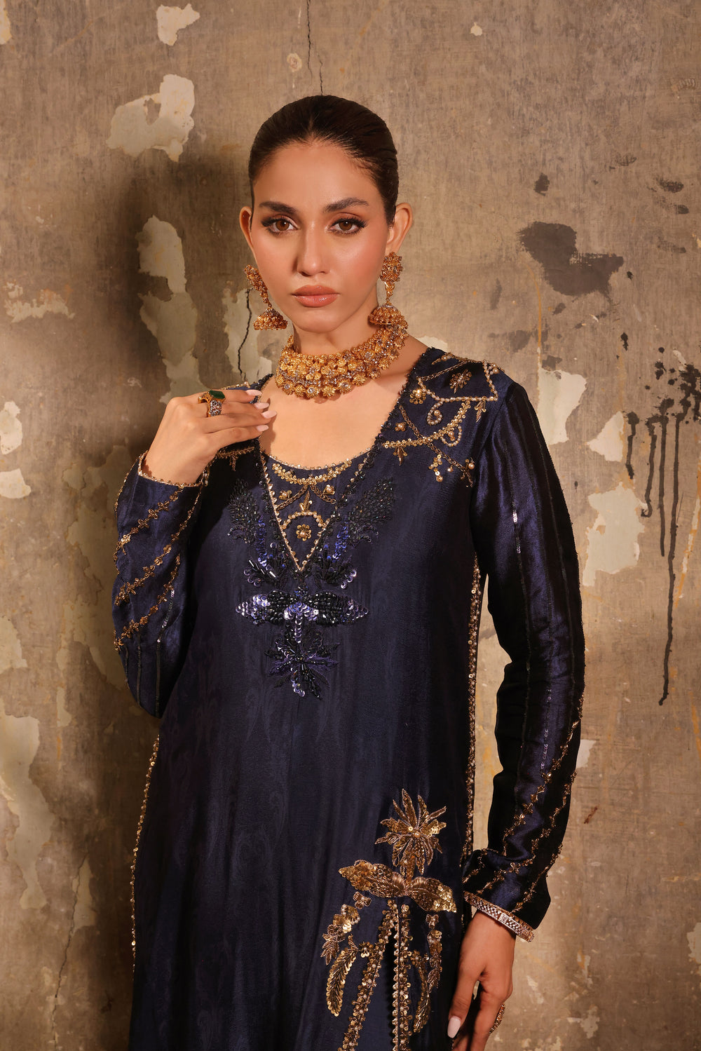 Wahaj M Khan | Banno Formals | Navy Slit Bano Silk