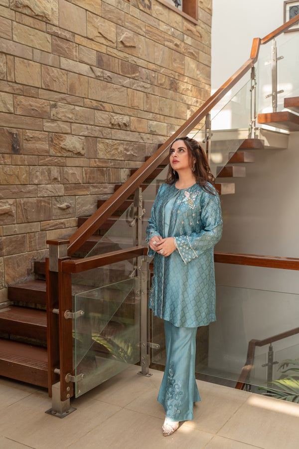 Wahaj M Khan | The Print Story | Periwinkle Sheesha Jacket