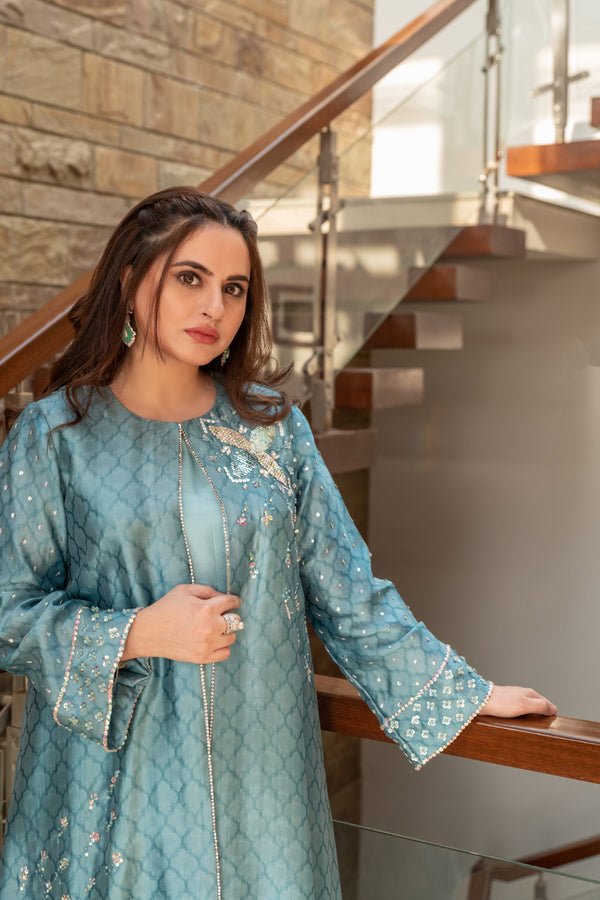 Wahaj M Khan | The Print Story | Periwinkle Sheesha Jacket