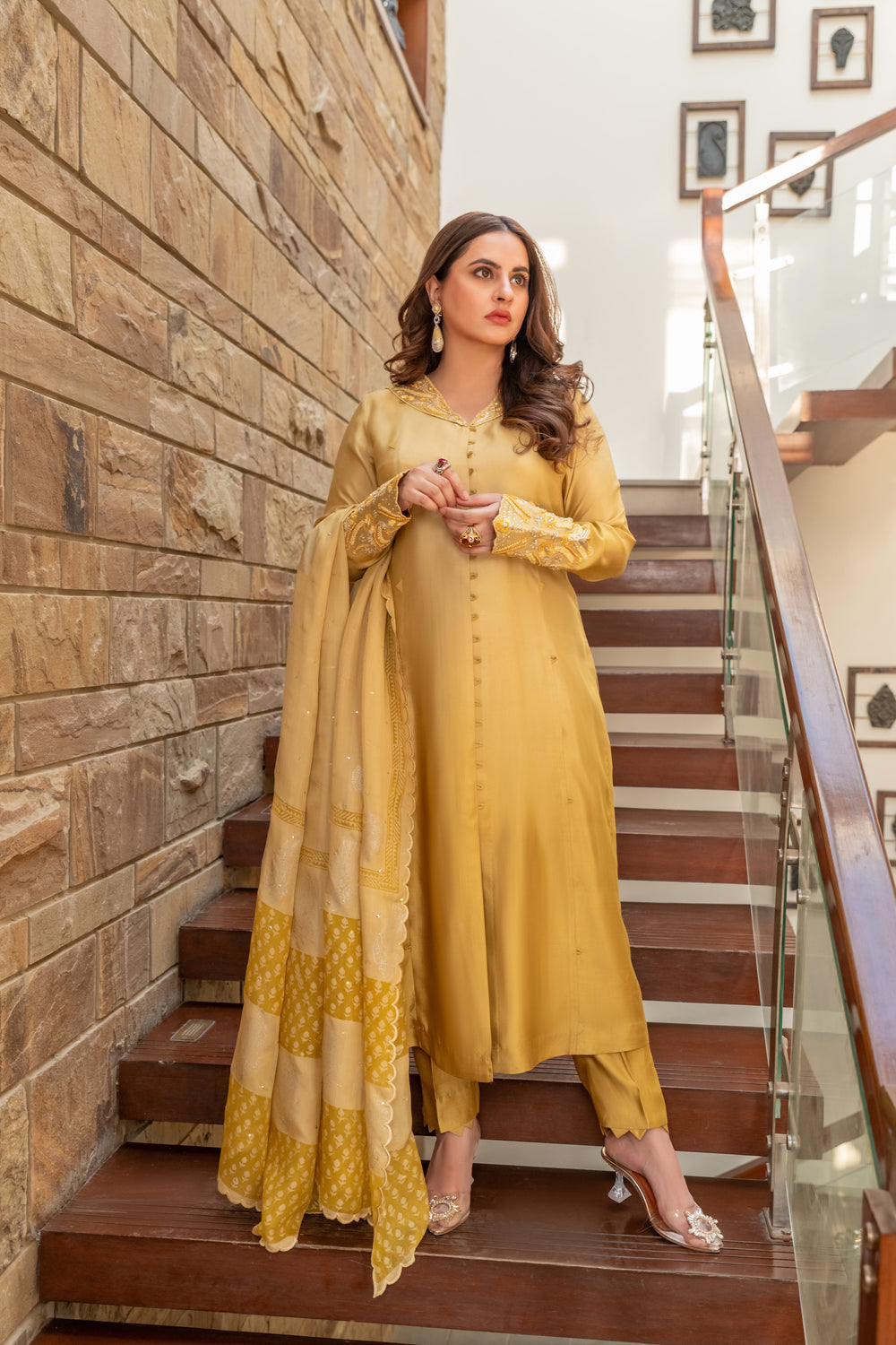 Wahaj M Khan | The Print Story | Yellow Shaded Sheesha Outfit
