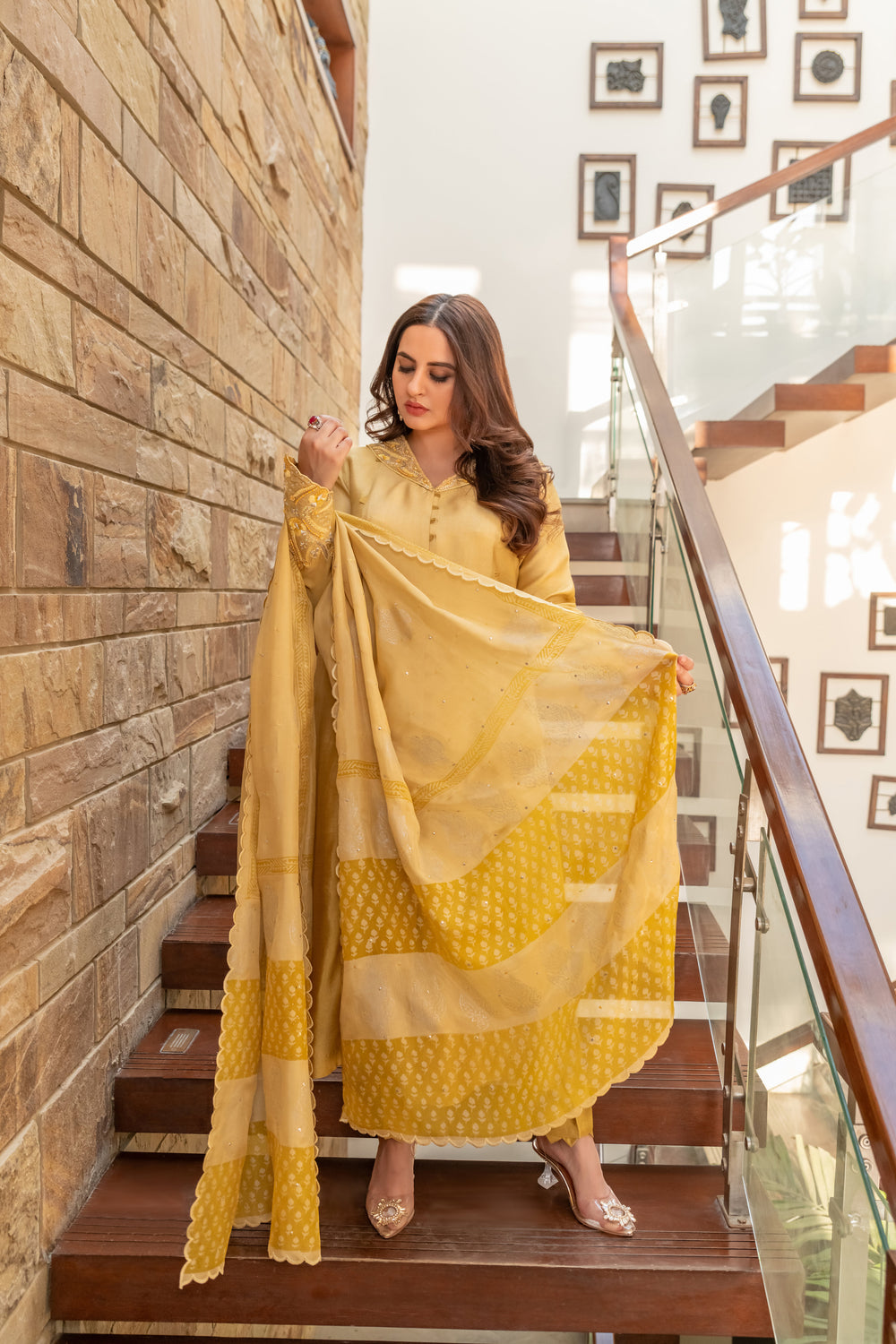 Wahaj M Khan | The Print Story | Yellow Shaded Sheesha Outfit