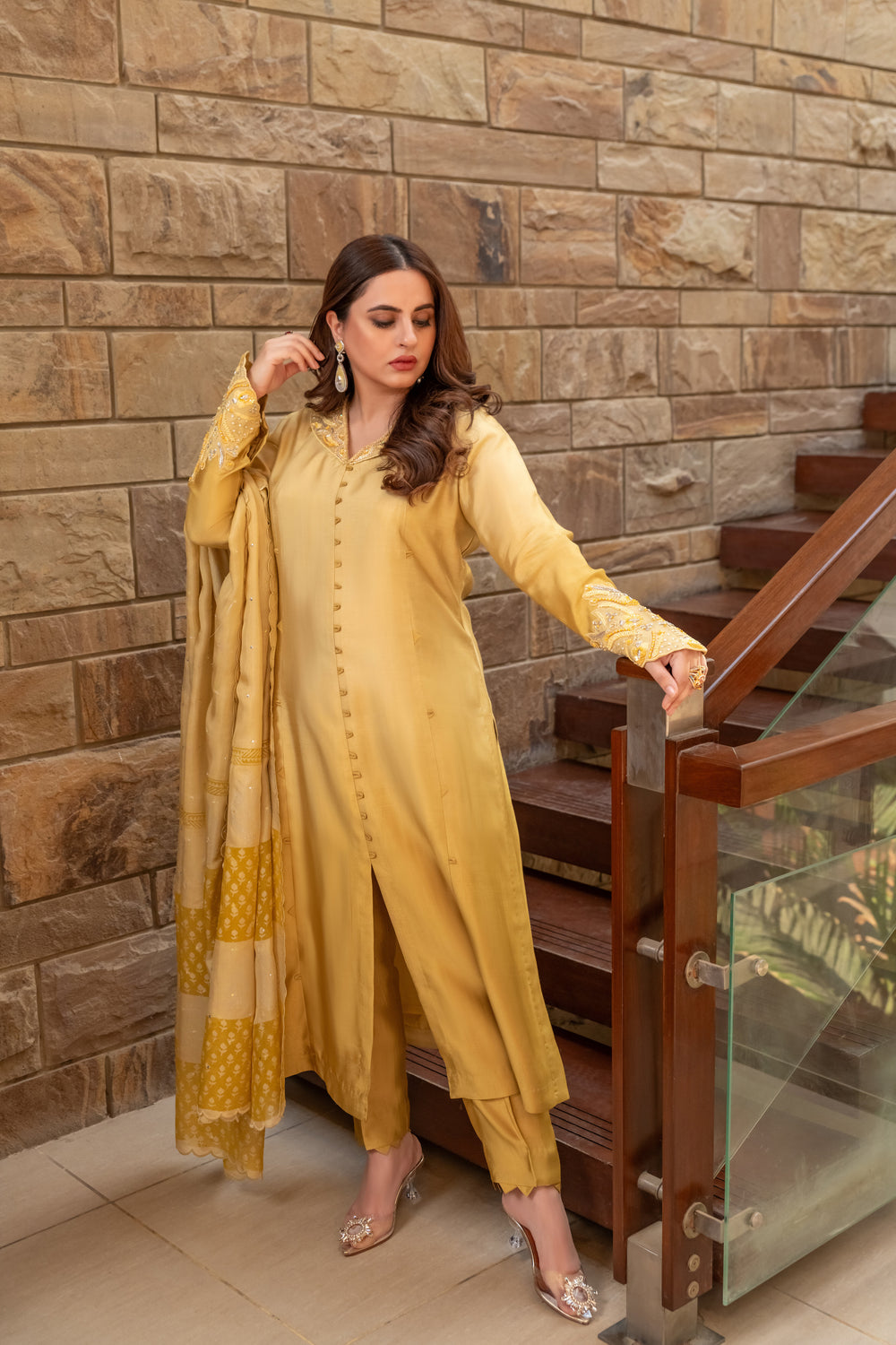 Wahaj M Khan | The Print Story | Yellow Shaded Sheesha Outfit