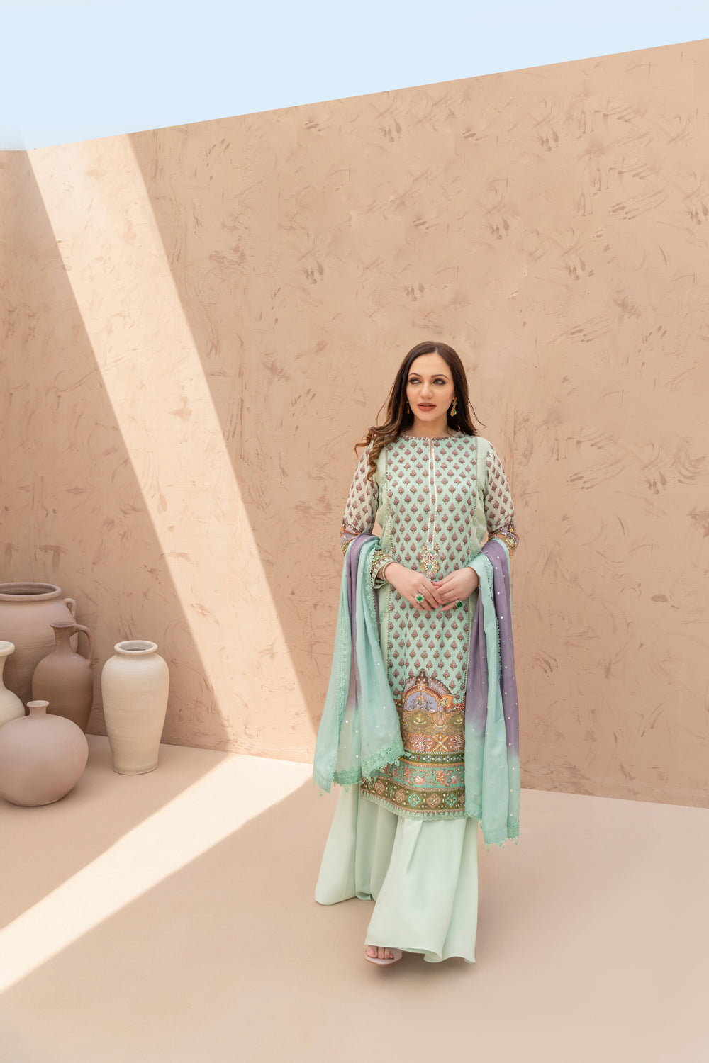 Wahaj M Khan | The Print Story | Sea Green TPS Outfit