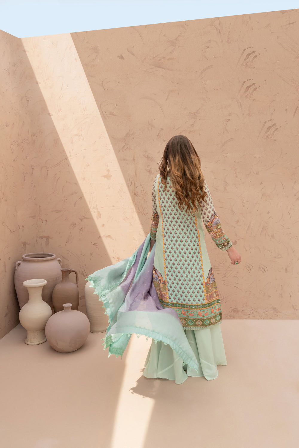 Wahaj M Khan | The Print Story | Sea Green TPS Outfit
