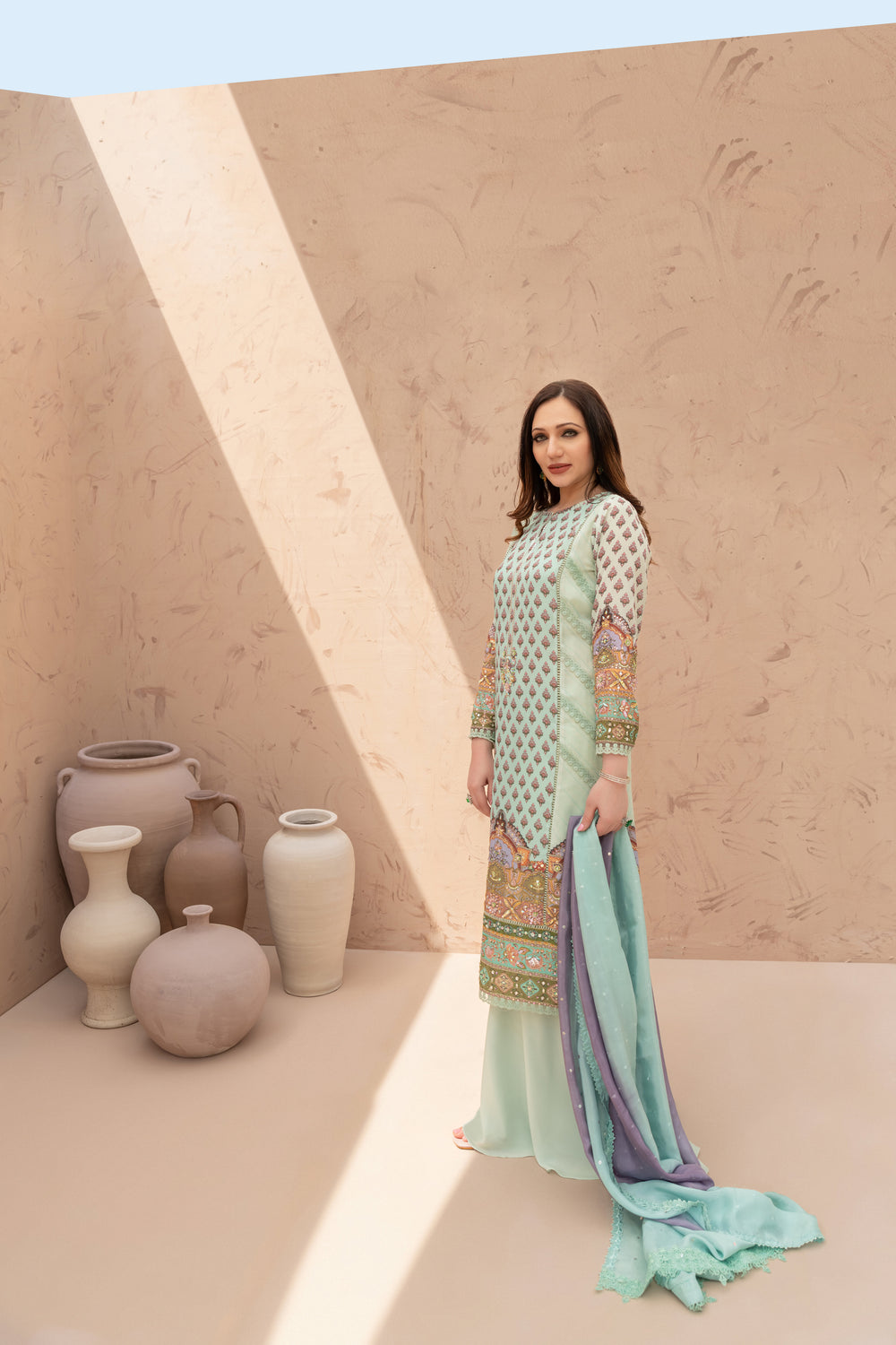 Wahaj M Khan | The Print Story | Sea Green TPS Outfit