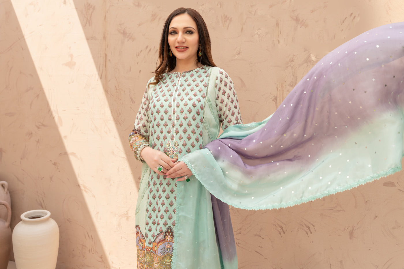 Wahaj M Khan | The Print Story | Sea Green TPS Outfit
